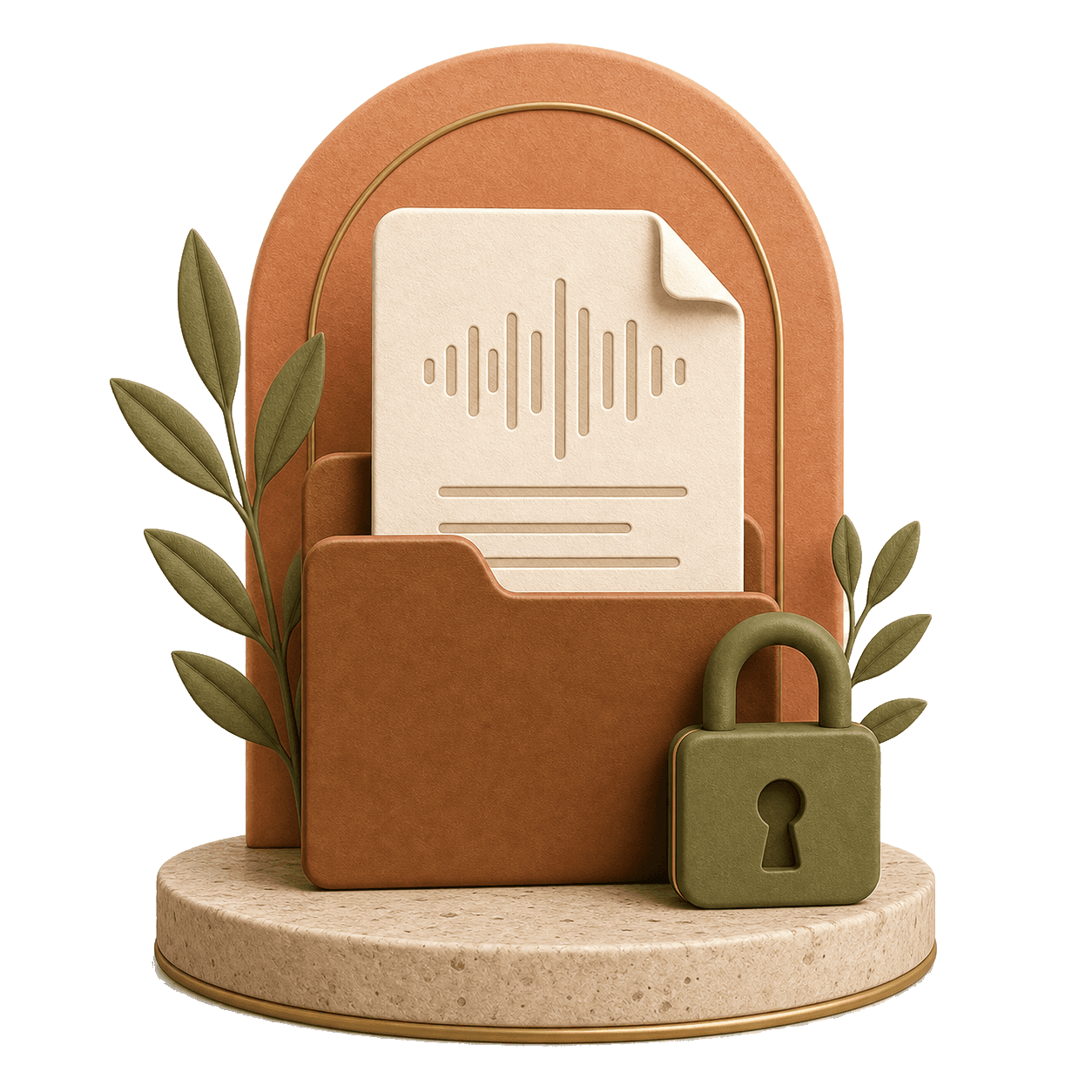 A locked folder holding an audio transcript document